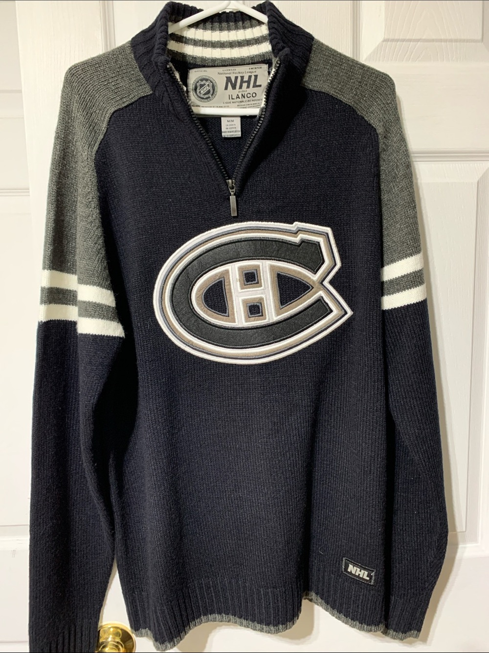 NHL Montreal Canadiens Navy and Gray Half-Zip Sweater